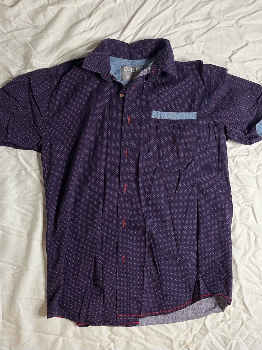 Boys Navy Short-Sleeve Button-Down Shirt with Contrast Trim